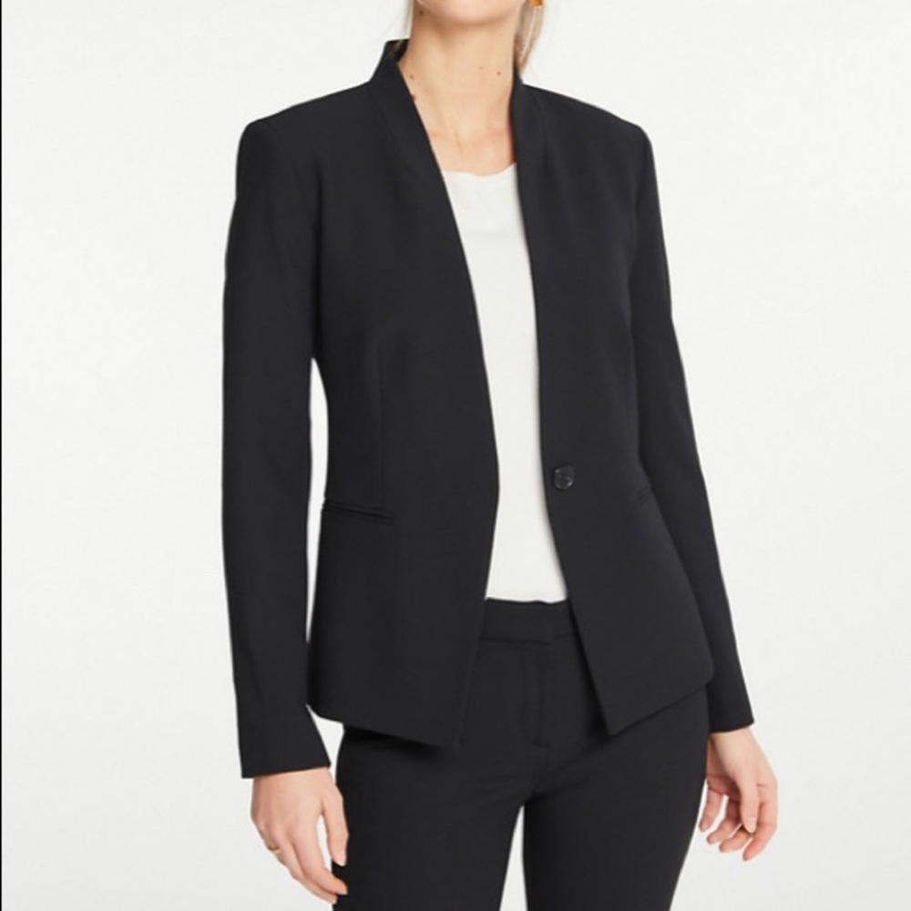 Black Ann Taylor Cutaway Blazer in Bi-Stretch